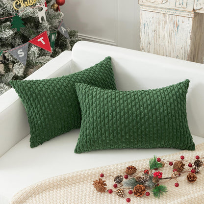 Holzlrgus Fall Set of 2 Striped Textured Velvet Corduroy Decorative Europe Sham Seasonal Autumn Throw Pillow Cushion Cover for Couch, (60x60 cm, 24inch), Burnt Brick