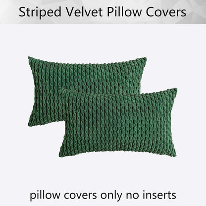 Holzlrgus Fall Set of 2 Striped Textured Velvet Corduroy Decorative Europe Sham Seasonal Autumn Throw Pillow Cushion Cover for Couch, (60x60 cm, 24inch), Burnt Brick