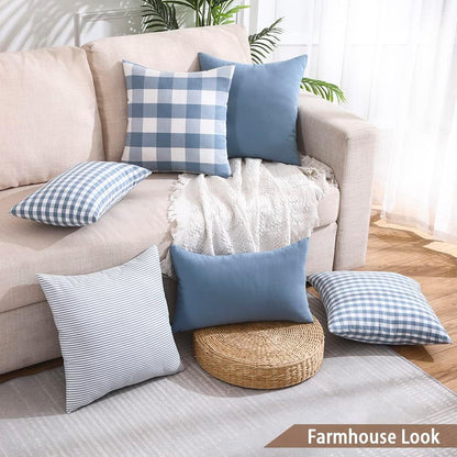 Light Blue Farmhouse Buffalo Plaid Pillow Covers 18x18 Set of 2 Patio Outdoor Decor Neutral Checkered Pillow Covers 18 x 18, Blue and White Gingham