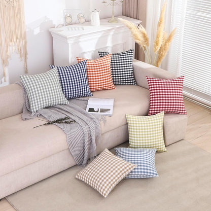 Light Blue Farmhouse Buffalo Plaid Pillow Covers 18x18 Set of 2 Patio Outdoor Decor Neutral Checkered Pillow Covers 18 x 18, Blue and White Gingham