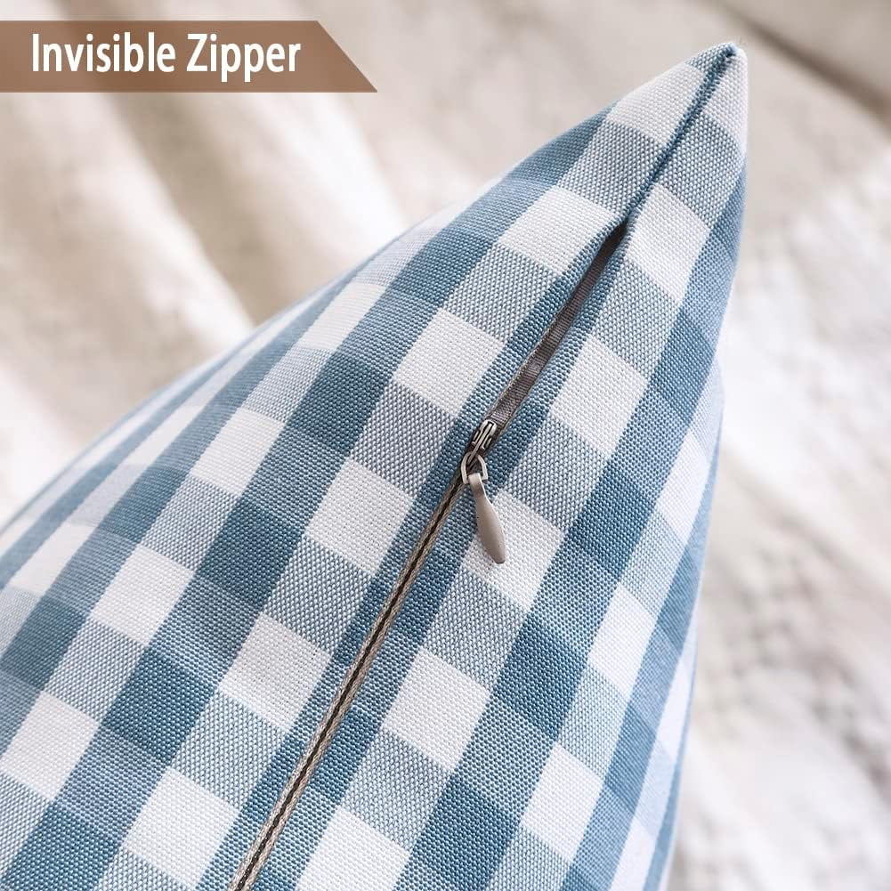 Light Blue Farmhouse Buffalo Plaid Pillow Covers 18x18 Set of 2 Patio Outdoor Decor Neutral Checkered Pillow Covers 18 x 18, Blue and White Gingham