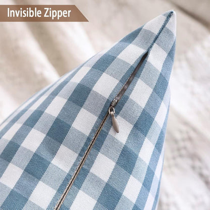 Light Blue Farmhouse Buffalo Plaid Pillow Covers 18x18 Set of 2 Patio Outdoor Decor Neutral Checkered Pillow Covers 18 x 18, Blue and White Gingham