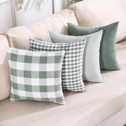 Light Blue Farmhouse Buffalo Plaid Pillow Covers 18x18 Set of 2 Patio Outdoor Decor Neutral Checkered Pillow Covers 18 x 18, Blue and White Gingham