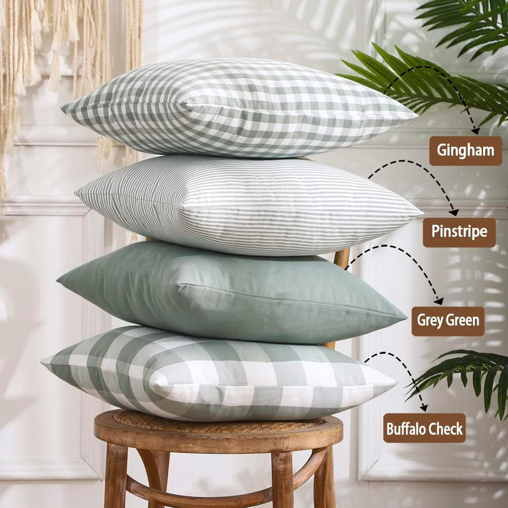Light Blue Farmhouse Buffalo Plaid Pillow Covers 18x18 Set of 2 Patio Outdoor Decor Neutral Checkered Pillow Covers 18 x 18, Blue and White Gingham