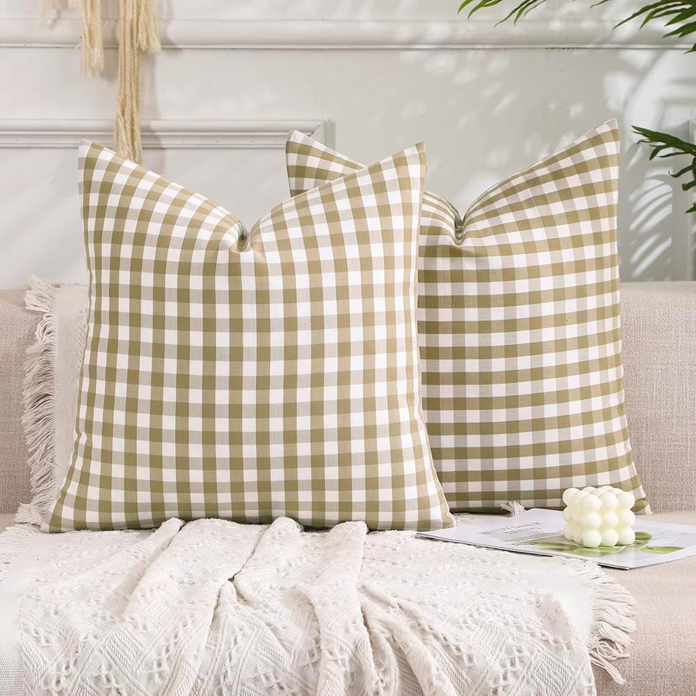 Light Blue Farmhouse Buffalo Plaid Pillow Covers 18x18 Set of 2 Patio Outdoor Decor Neutral Checkered Pillow Covers 18 x 18, Blue and White Gingham
