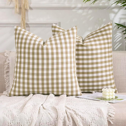 Light Blue Farmhouse Buffalo Plaid Pillow Covers 18x18 Set of 2 Patio Outdoor Decor Neutral Checkered Pillow Covers 18 x 18, Blue and White Gingham