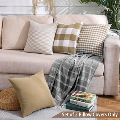 Light Blue Farmhouse Buffalo Plaid Pillow Covers 18x18 Set of 2 Patio Outdoor Decor Neutral Checkered Pillow Covers 18 x 18, Blue and White Gingham