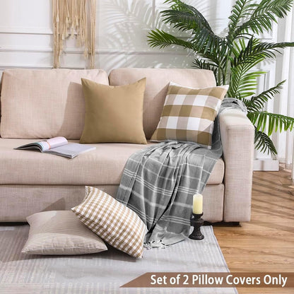 Light Blue Farmhouse Buffalo Plaid Pillow Covers 18x18 Set of 2 Patio Outdoor Decor Neutral Checkered Pillow Covers 18 x 18, Blue and White Gingham