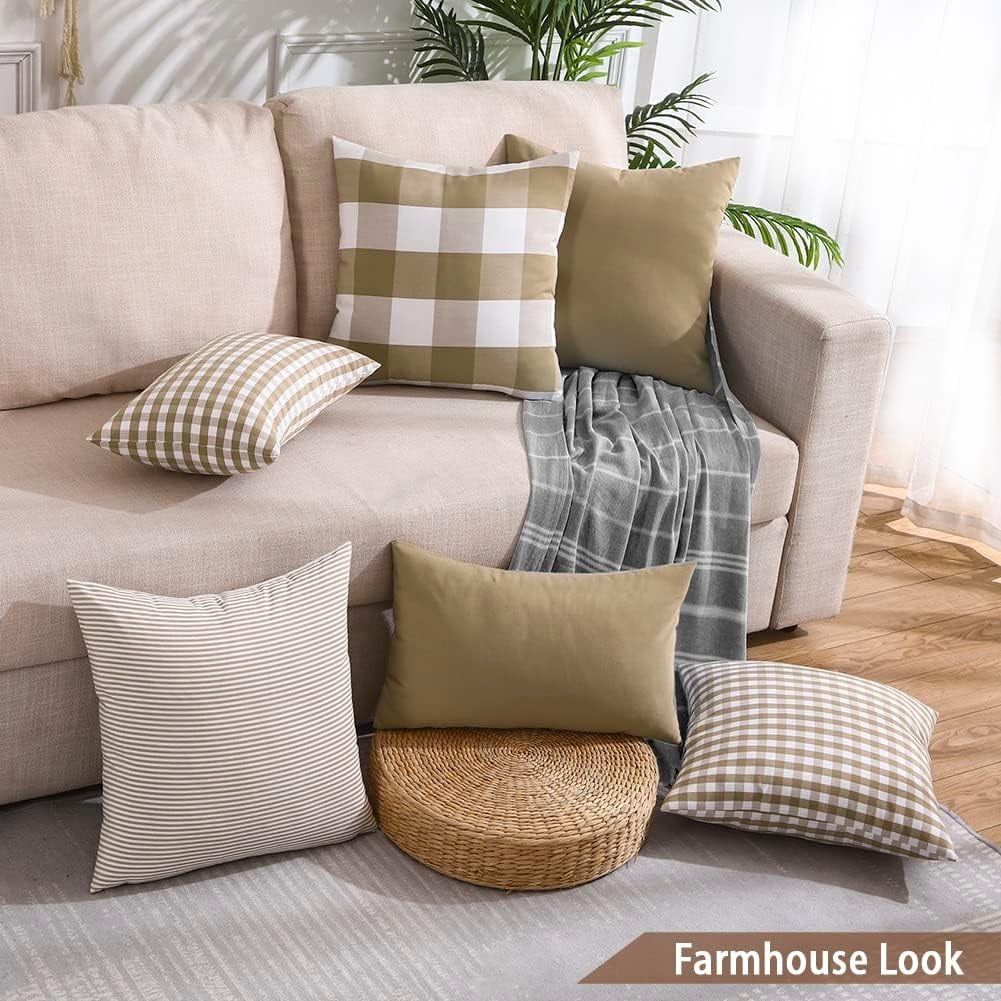 Light Blue Farmhouse Buffalo Plaid Pillow Covers 18x18 Set of 2 Patio Outdoor Decor Neutral Checkered Pillow Covers 18 x 18, Blue and White Gingham