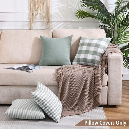 Light Blue Farmhouse Buffalo Plaid Pillow Covers 18x18 Set of 2 Patio Outdoor Decor Neutral Checkered Pillow Covers 18 x 18, Blue and White Gingham