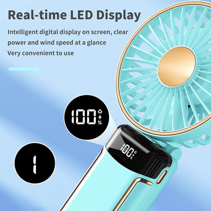 Portable Fan Mini Handheld Fan Rechargeable 3000mAh Battery Powered Cooling Fan with 5 Speeds LED Display Small USB Personal Fan
