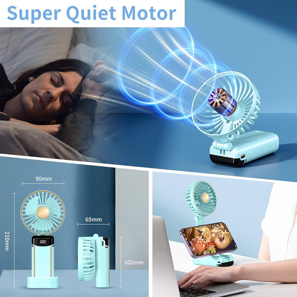 Portable Fan Mini Handheld Fan Rechargeable 3000mAh Battery Powered Cooling Fan with 5 Speeds LED Display Small USB Personal Fan