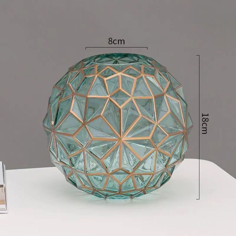 Outline in Gold Glass Vase Cute Green Flower Vase Hand Blow Sphere Vases for Bookshelf,Dinner Table,Dining Room,Meeting