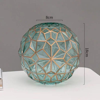 Outline in Gold Glass Vase Cute Green Flower Vase Hand Blow Sphere Vases for Bookshelf,Dinner Table,Dining Room,Meeting