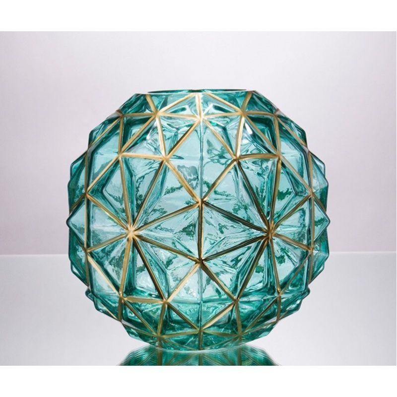 Outline in Gold Glass Vase Cute Green Flower Vase Hand Blow Sphere Vases for Bookshelf,Dinner Table,Dining Room,Meeting