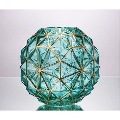 Outline in Gold Glass Vase Cute Green Flower Vase Hand Blow Sphere Vases for Bookshelf,Dinner Table,Dining Room,Meeting