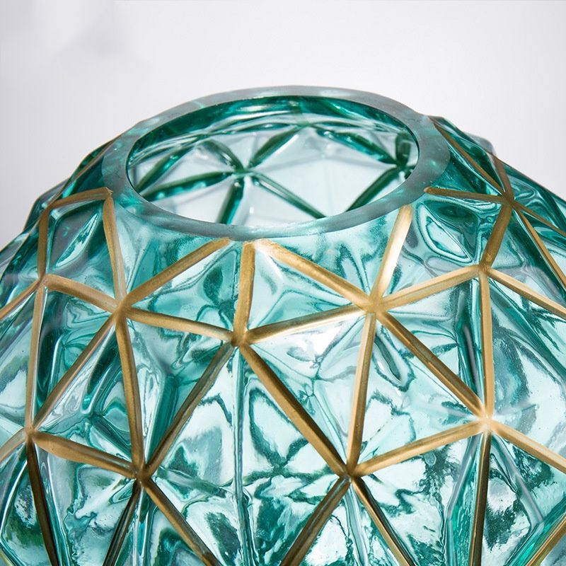 Outline in Gold Glass Vase Cute Green Flower Vase Hand Blow Sphere Vases for Bookshelf,Dinner Table,Dining Room,Meeting