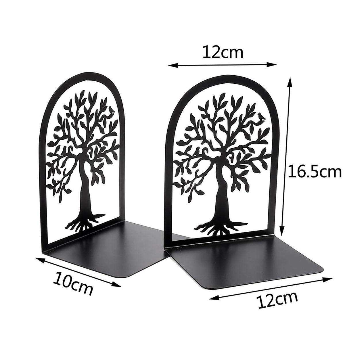 2 Pcs Bookends Creative Tree Pattern Black Metal Book Ends Durable Sturdy Iron Bookstand for Home School Office