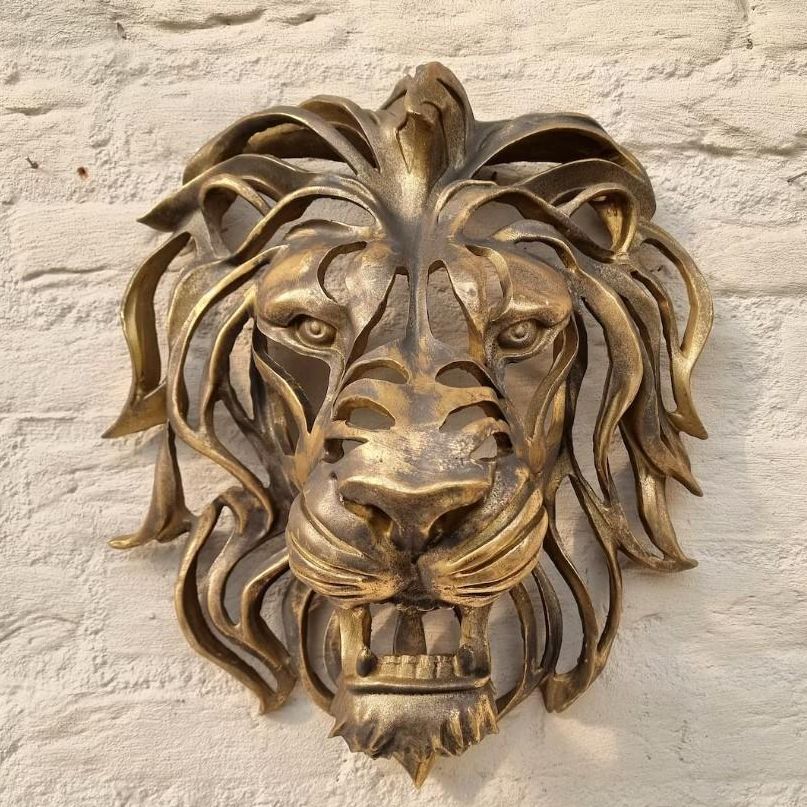 Gold Animal Head Wall Decor Wall Sculpture Home Decor Statue for Living Room Office Bedroom Modern Decor for Men Women Lion