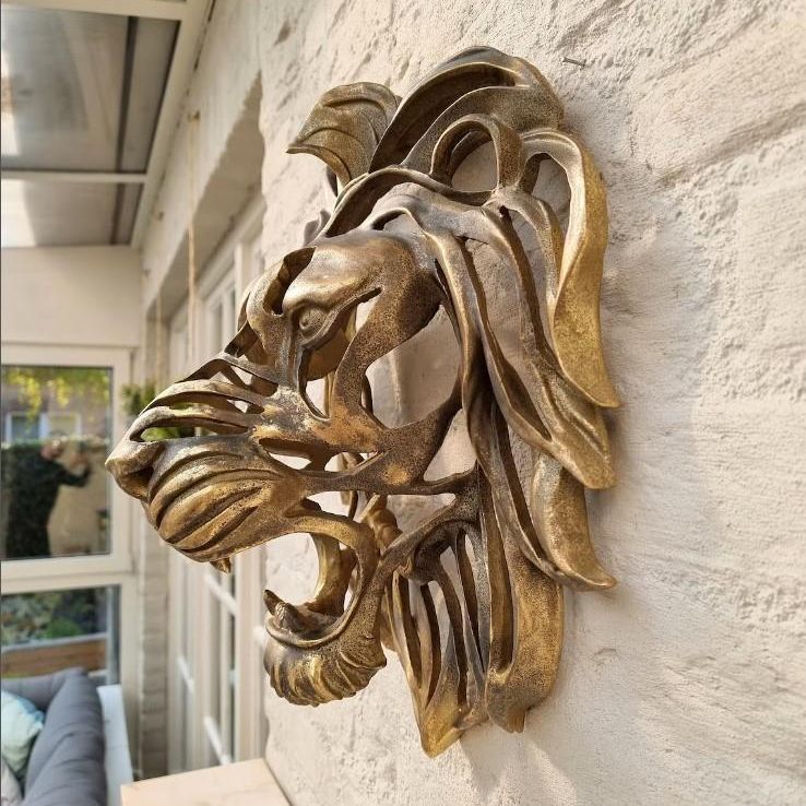 Gold Animal Head Wall Decor Wall Sculpture Home Decor Statue for Living Room Office Bedroom Modern Decor for Men Women Lion