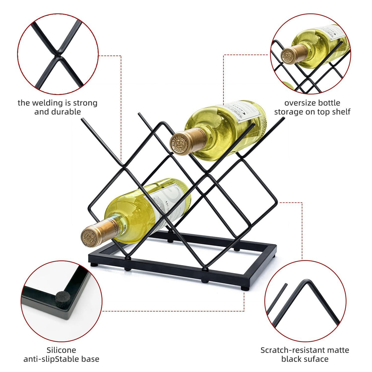 Racks Countertop(5 Bottle Capacity),Metal Wine Bottle Holder Modern Black for Home Kitchen Bar,Tabletop Wine Rack for Wine Bottle