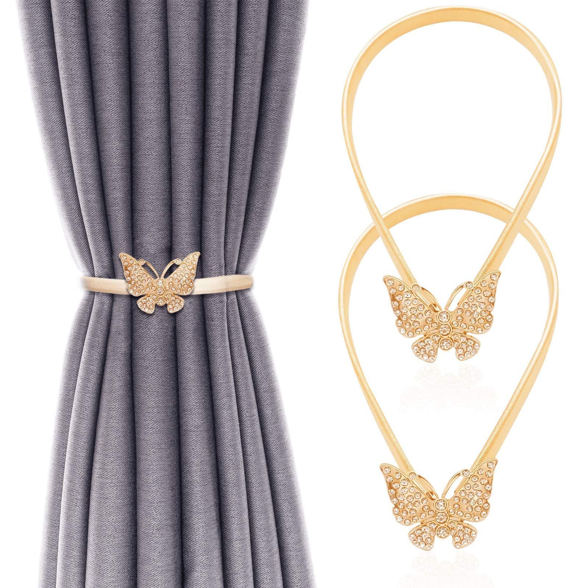 Spring Design Curtain Ties Carving Design Curtain Holdback Curtain Holders for Drapes Backs Thin or Thick Curtain(Gold Butterfly)