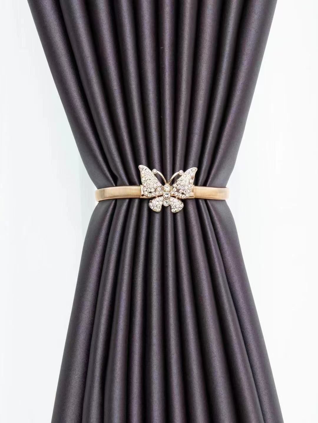 Spring Design Curtain Ties Carving Design Curtain Holdback Curtain Holders for Drapes Backs Thin or Thick Curtain(Gold Butterfly)