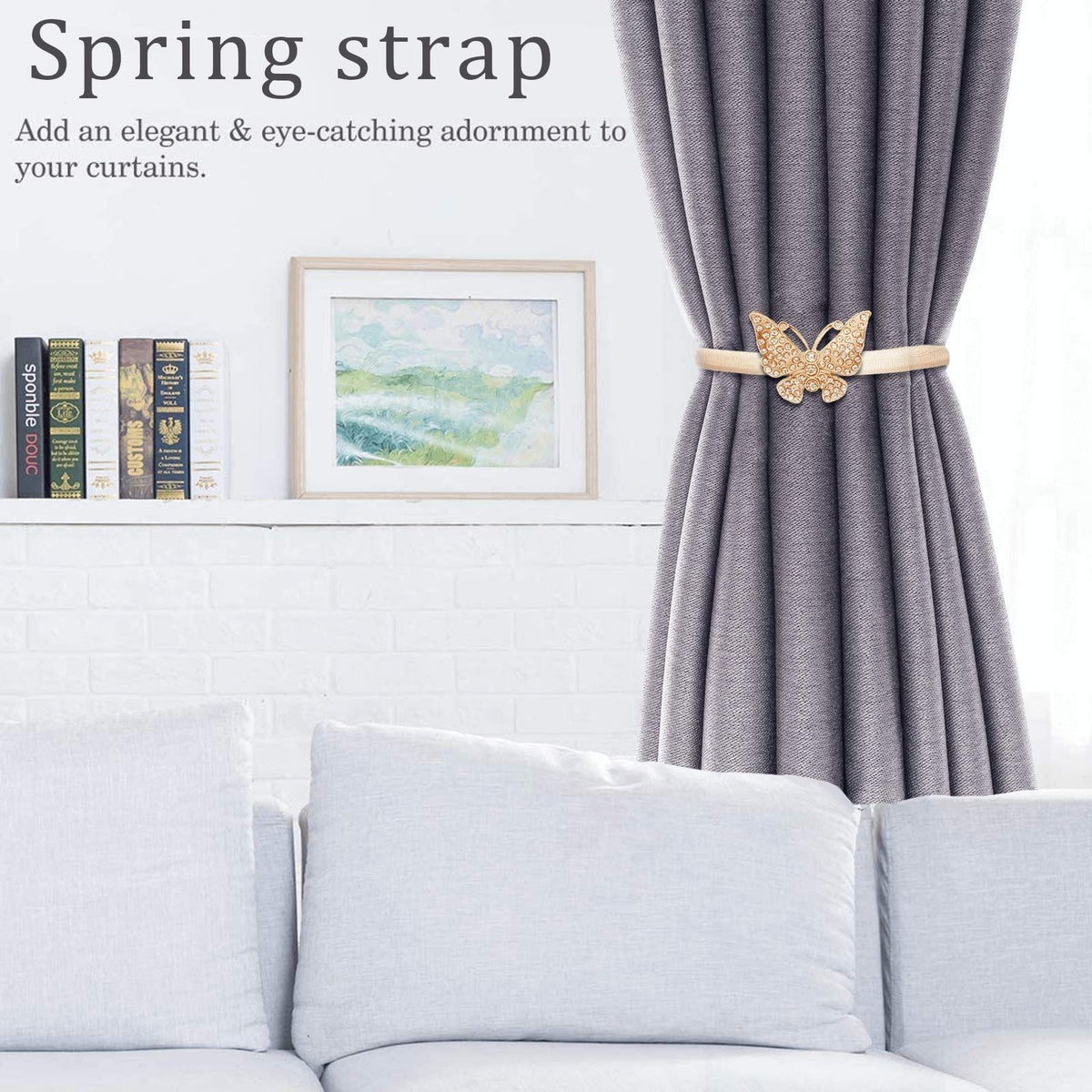Spring Design Curtain Ties Carving Design Curtain Holdback Curtain Holders for Drapes Backs Thin or Thick Curtain(Gold Butterfly)