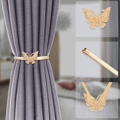 Spring Design Curtain Ties Carving Design Curtain Holdback Curtain Holders for Drapes Backs Thin or Thick Curtain(Gold Butterfly)