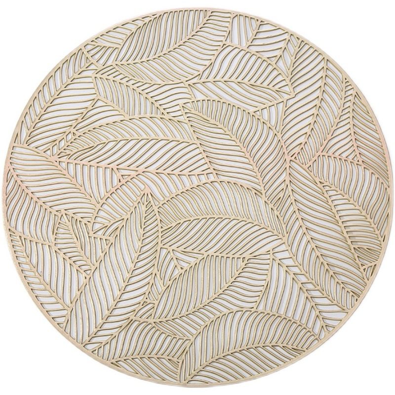 Placemats Set of 2, Round Leaf Place Mats for Dining Table Hollowed-Out Pressed Vinyl Table Mats for Holiday Party Wedding Accent