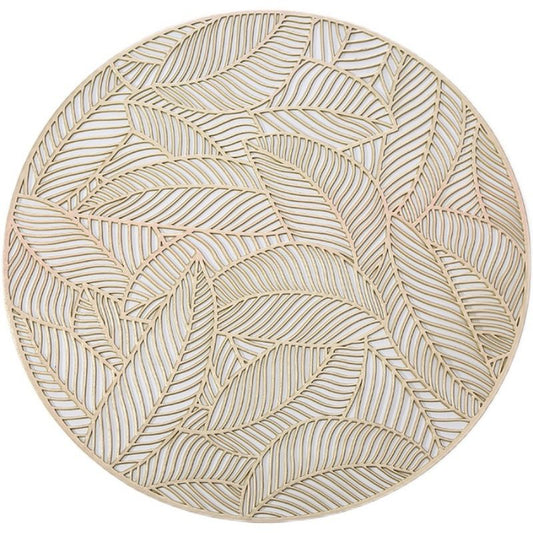 Placemats Set of 2, Round Leaf Place Mats for Dining Table Hollowed-Out Pressed Vinyl Table Mats for Holiday Party Wedding Accent