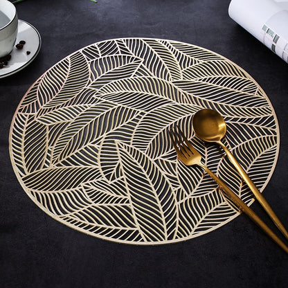 Placemats Set of 2, Round Leaf Place Mats for Dining Table Hollowed-Out Pressed Vinyl Table Mats for Holiday Party Wedding Accent