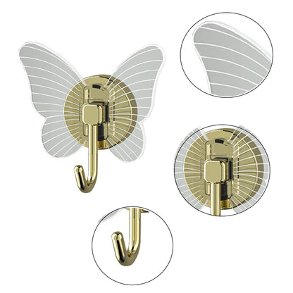4 pcs Butterfly Hooks, Decorative Self Adhesive Hooks for Hanging Heavy Duty Wall Hooks, Towel Coat Hooks Waterproof Hooks