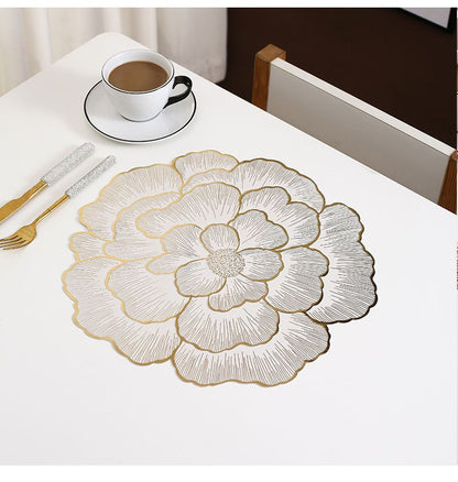 Round Table Place Mats,Gold Placemats Bulk Pressed Vinyl Washable Plate Mats for Table Centerpieces Decorations Weddings Birthday