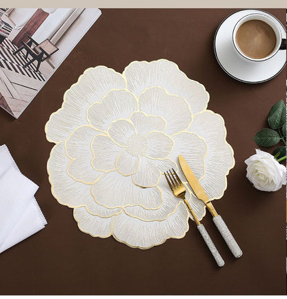 Round Table Place Mats,Gold Placemats Bulk Pressed Vinyl Washable Plate Mats for Table Centerpieces Decorations Weddings Birthday