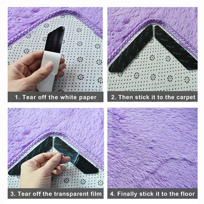 Rug Grippers 8 pcs Double Sided Washable Removable Anti Curling Corner Carpet Gripper Non Slip Adhesive Rug Tape