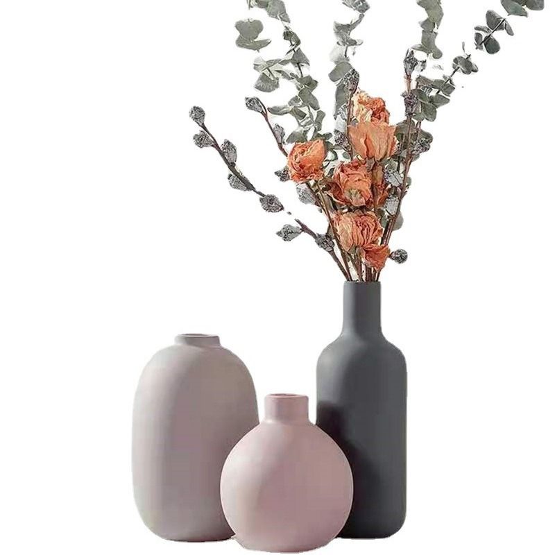Small Vase Three-Piece Set, Desktop Round Cute Ceramic Flower Vase Simple Soft Decoration Home Decoration