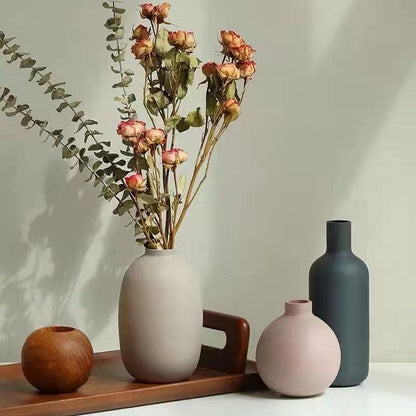 Small Vase Three-Piece Set, Desktop Round Cute Ceramic Flower Vase Simple Soft Decoration Home Decoration