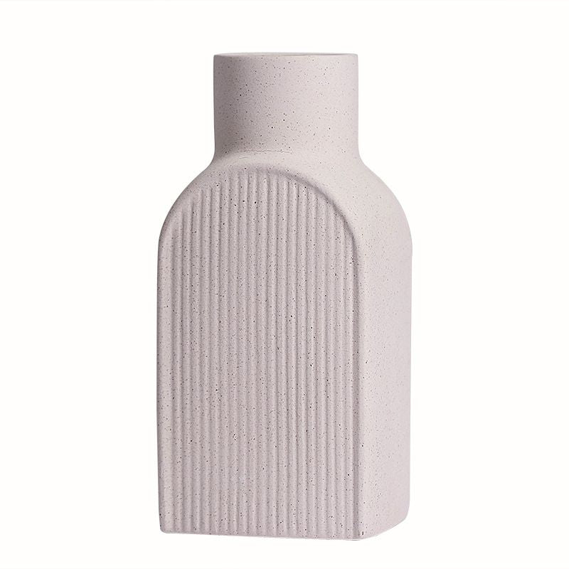 White Ceramic Vase Set of 2，Square Vase Rustic Home Decor Minimalist Nordic Boho Style for Living Room, Shelf, Table, Bookshelf