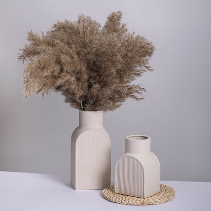 White Ceramic Vase Set of 2，Square Vase Rustic Home Decor Minimalist Nordic Boho Style for Living Room, Shelf, Table, Bookshelf