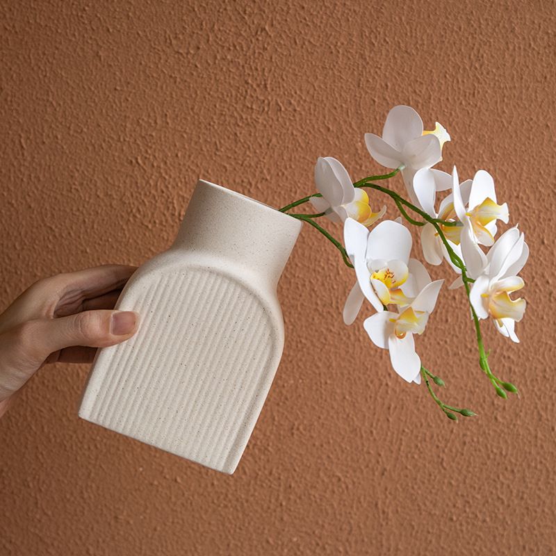 White Ceramic Vase Set of 2，Square Vase Rustic Home Decor Minimalist Nordic Boho Style for Living Room, Shelf, Table, Bookshelf