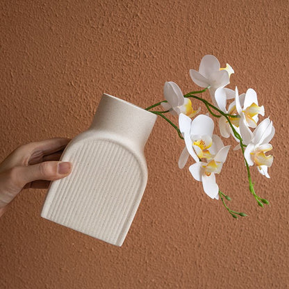 White Ceramic Vase Set of 2，Square Vase Rustic Home Decor Minimalist Nordic Boho Style for Living Room, Shelf, Table, Bookshelf