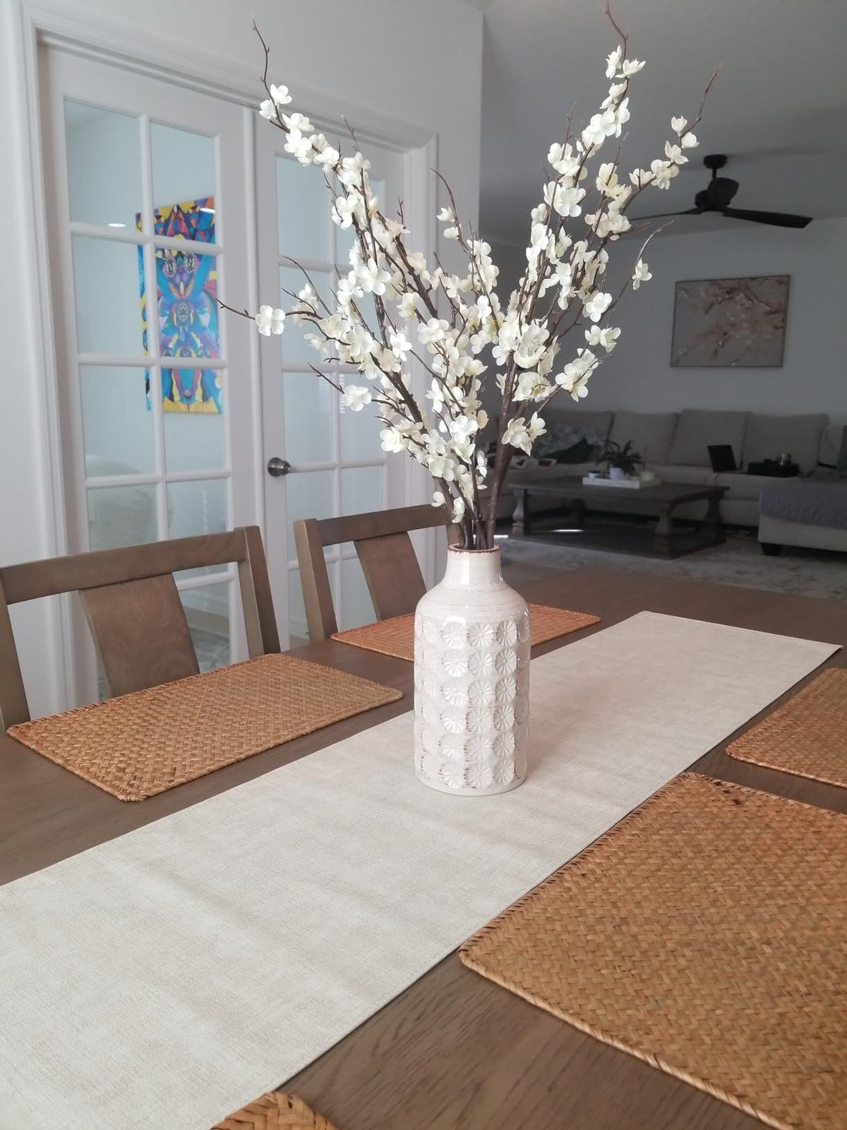 Ceramic Rustic Farmhouse Vase,Neutral Cream Vases Pottery Decorative Floral Textured Vase for Home Decor, Table, Shelf Decor