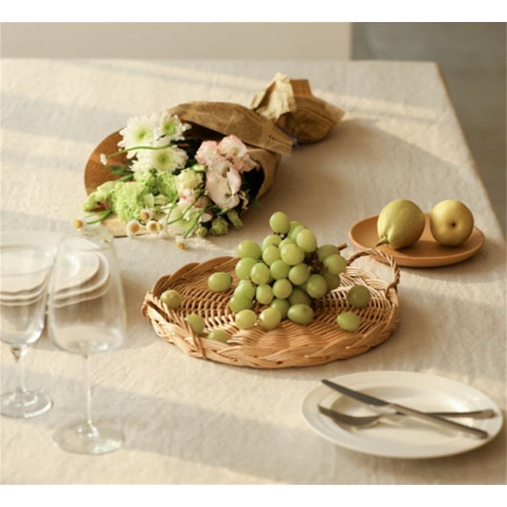 1 Pc Round Wicker Tray,Decorative Tray for Ottomans,Hand-Woven Platter for Snacks,Binaural Portable Tray,Bread Snack Fruit Tray