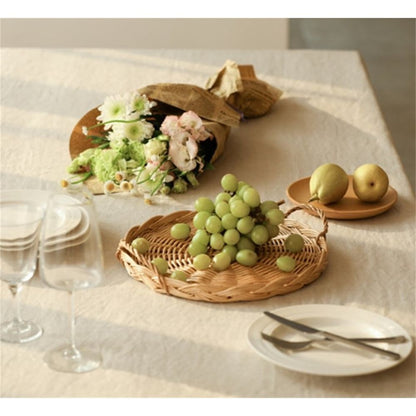 1 Pc Round Wicker Tray,Decorative Tray for Ottomans,Hand-Woven Platter for Snacks,Binaural Portable Tray,Bread Snack Fruit Tray