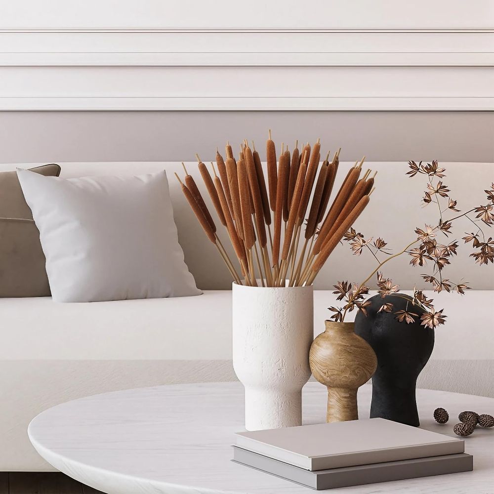 15 Pcs Dried Natural Cattails for DIY Floral Arrangements and Home Office Decor - 16 Inch Length