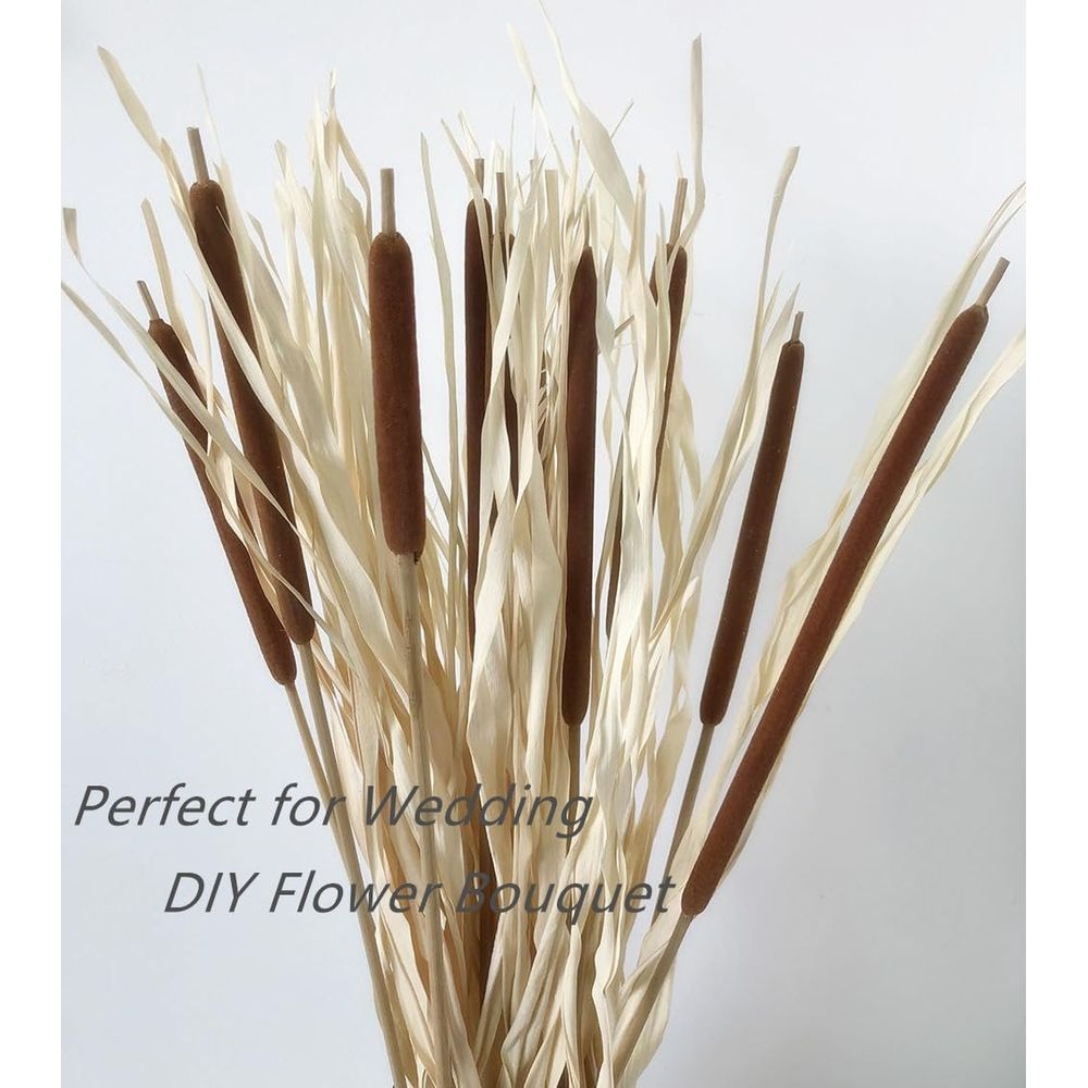 15Pcs Dried Natural Cattail Flowers, 16" Assorted Cattails for Modern Boho Decor, Grass Decorations, Farmhouse Wedding Bouquet, Vase Arrangements
