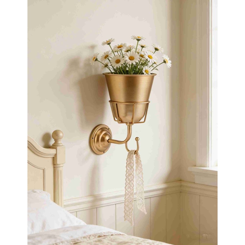 Handcrafted Opal Wall Vessel, Gold Vintage Brass Container Vase, Versatile Hanging Organizer, Wall Vessel Vases for Flowers
