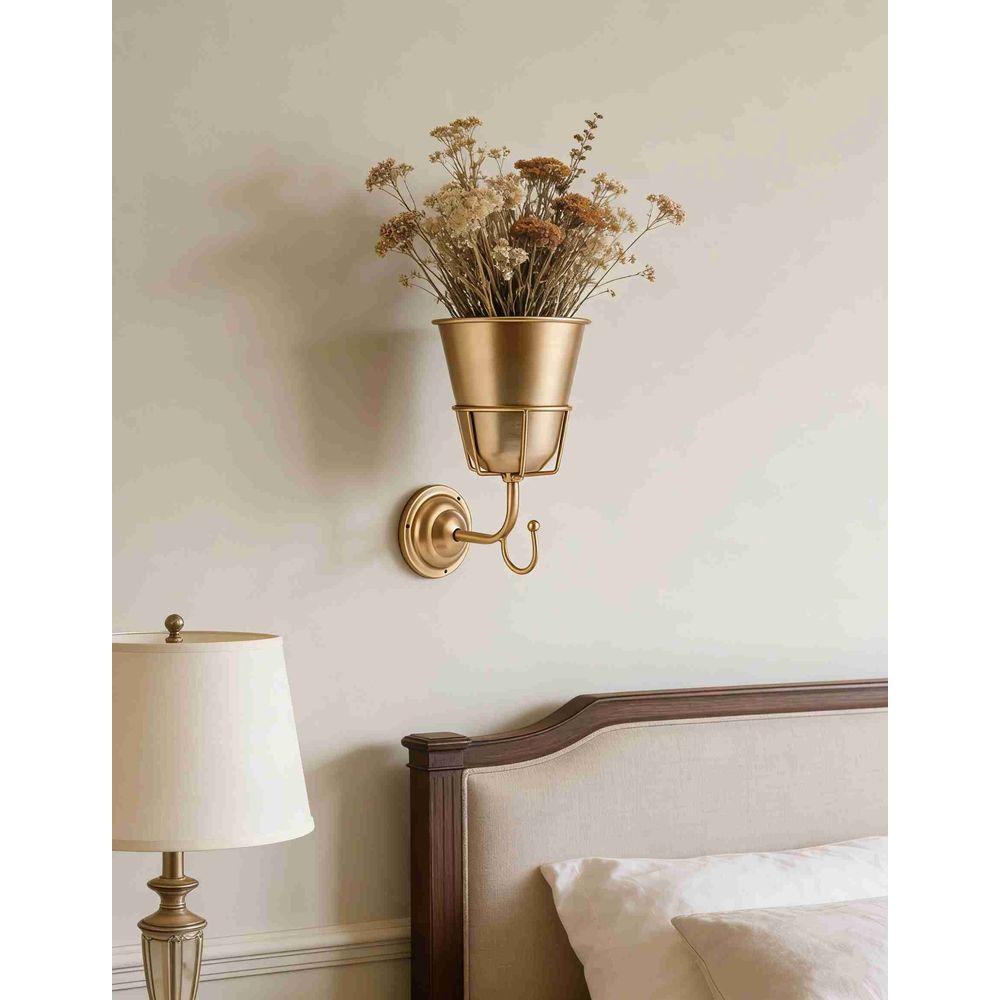 Handcrafted Opal Wall Vessel, Gold Vintage Brass Container Vase, Versatile Hanging Organizer, Wall Vessel Vases for Flowers