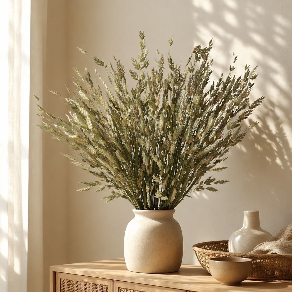 5 Stems Preserved Wild Oats Grass Bouquet, 20 Inch Natural Dried Ornamental Oats Stems, Long Lasting Dry Grass Arrangement for Vase Home Farmhouse Boho Table Decor